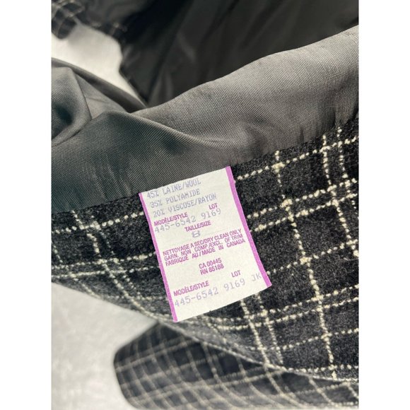 Louben Womens Double Breasted Suit Jacket Black White Tattersall Wool Blend 8 - Picture 8 of 9